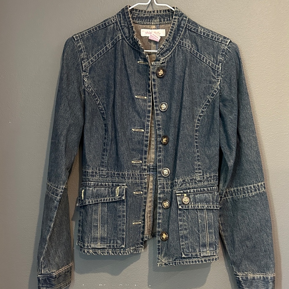 Xhilaration Dark Blue Jean Jacket with Button Details